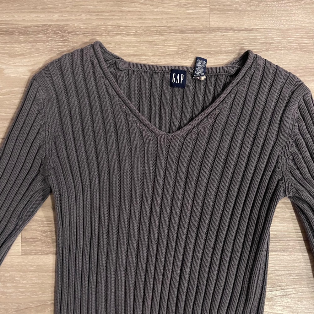 Vintage Y2K Gap‎ V Neck Gray Preppy Cableknit Sweater Fisherman